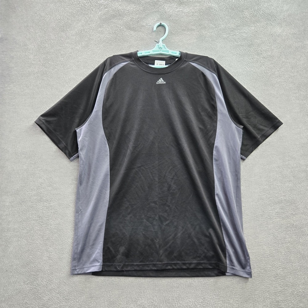 Adidas Men Shirt L Black Colorblock Activewear‎ Jersey Logo Short Sleeve
